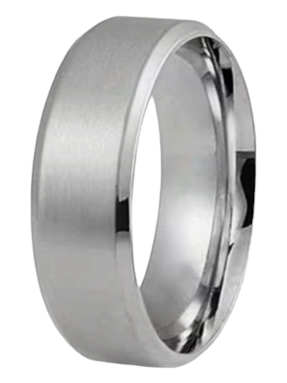 Mens Silver Ring Slanted Edge Brushed Steel 8mm Wedding Band Size 12